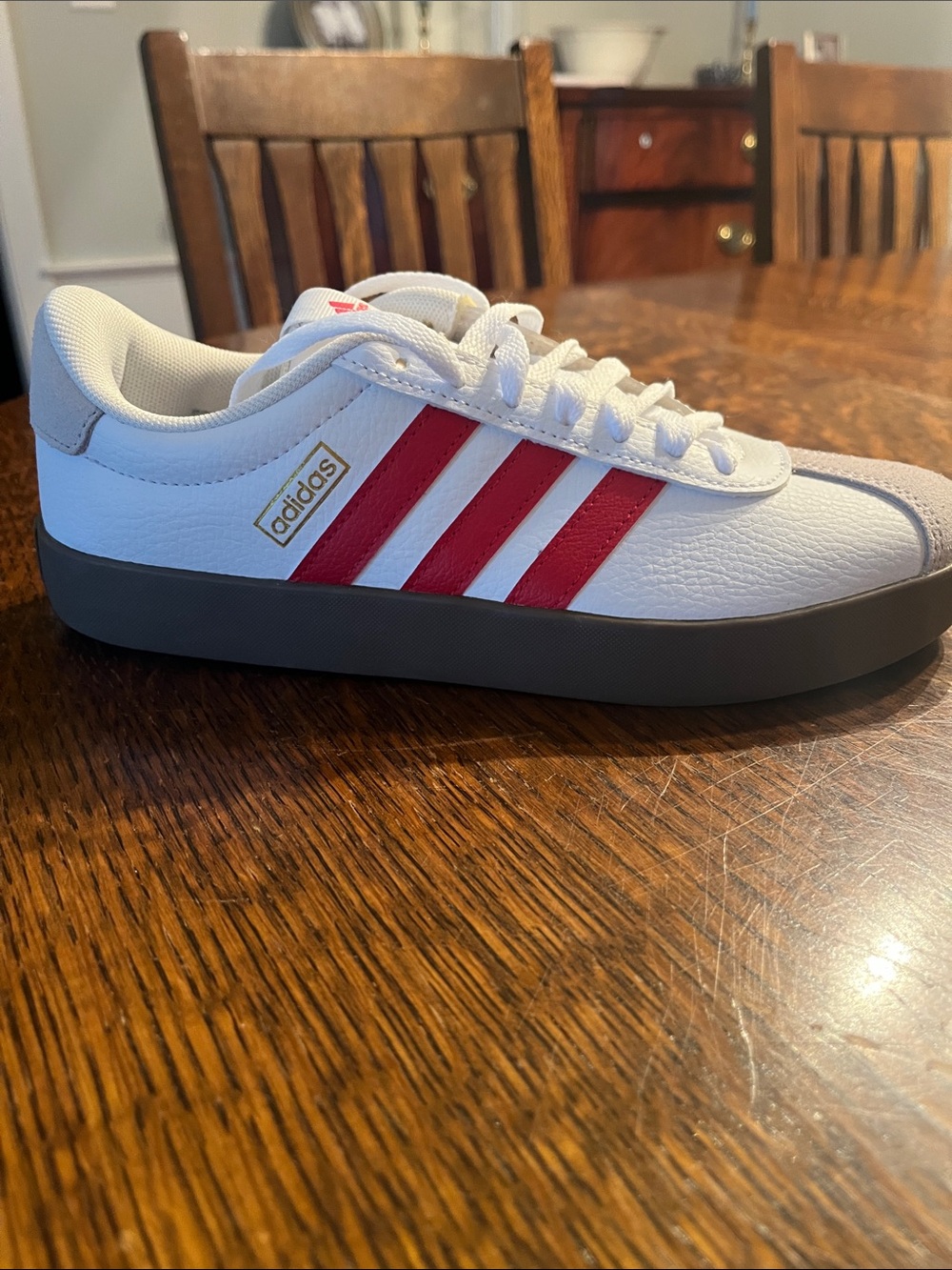 adidas Women’s White Sneakers with Pink-Red Three Stripes